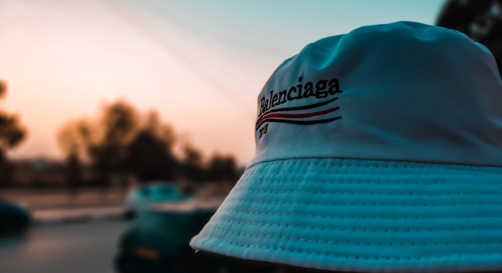 a close up of a hat on a person's head